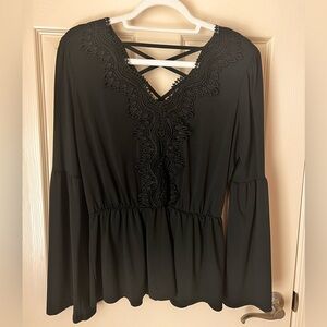 Maurices Black Bell Sleeve Peplum Top